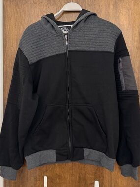 Street Rules Men's Black & Gray Quilted Zip Hoodie Sweatshirt, size L casual